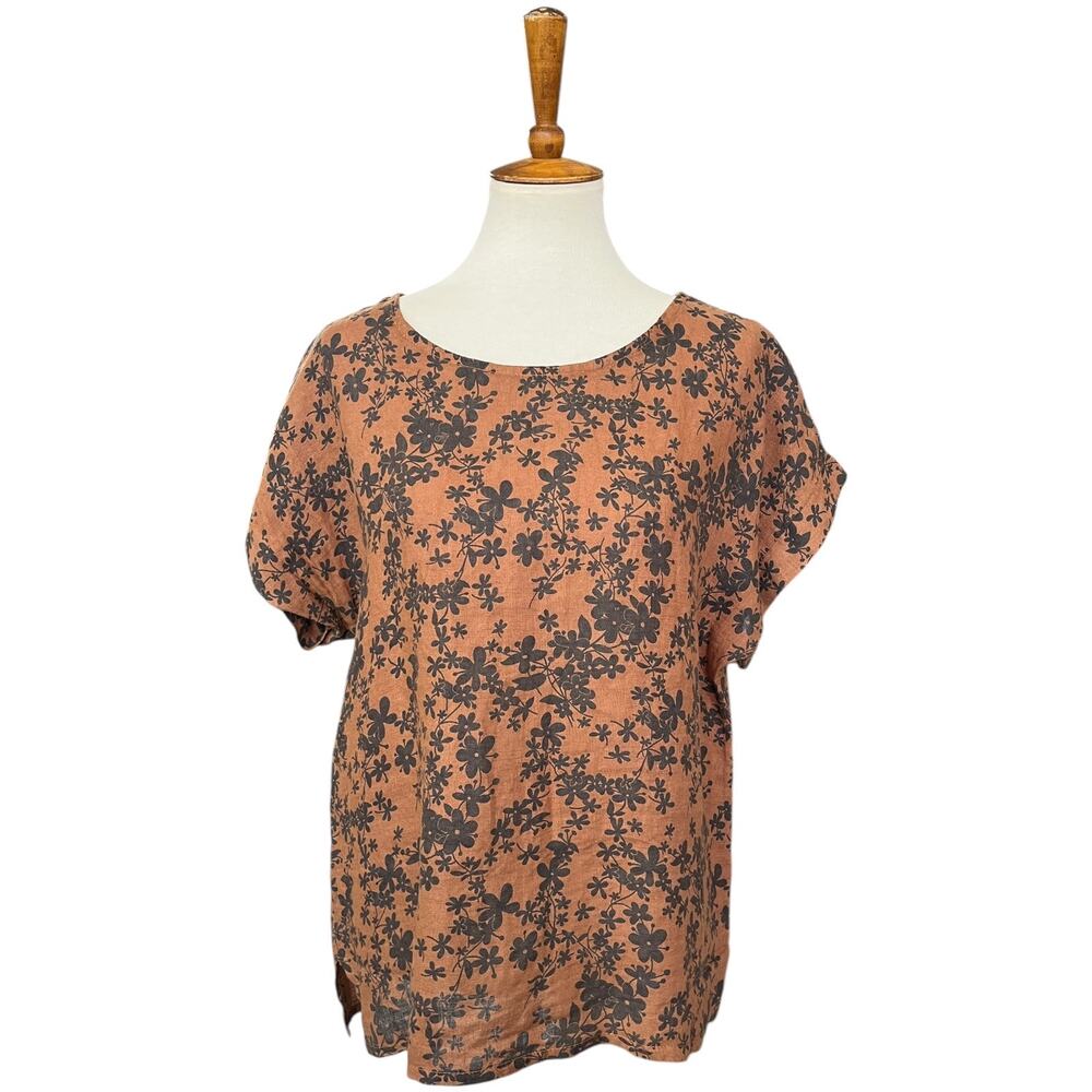 Bellambra 100% Linen Tunic Boho Feminine Short Sleeve Top Size Medium